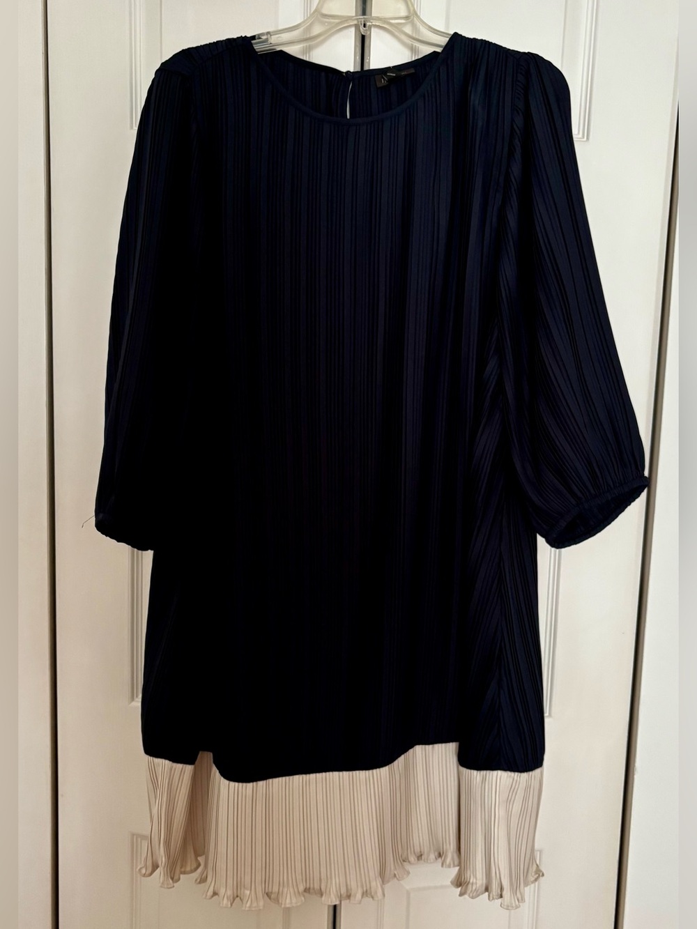 J. Jill XL Petite Navy Shift Dress with Cream Pleated Hem